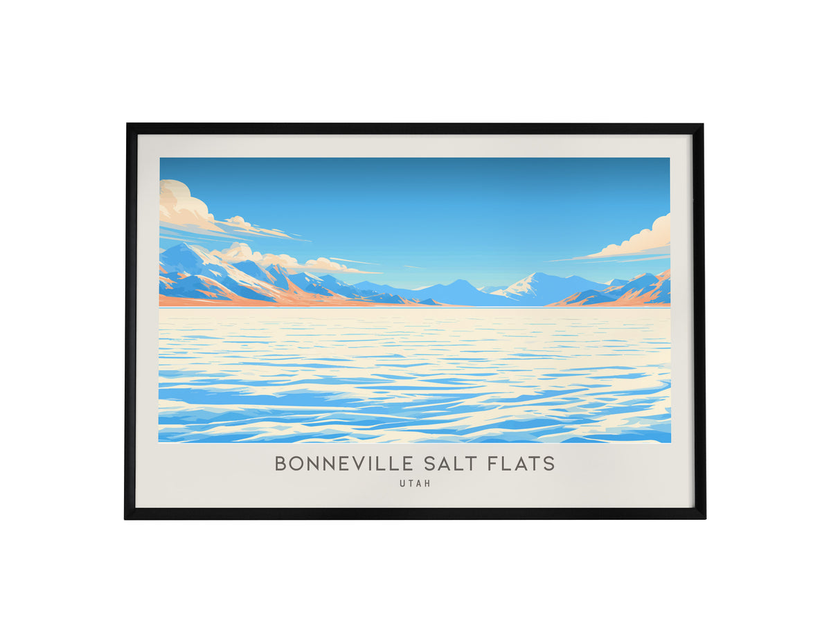 Bonneville Salt Flats Landscape Matte Border Poster | Utah Travel Gift Framed or Unframed — framed wall art, 24x36 in