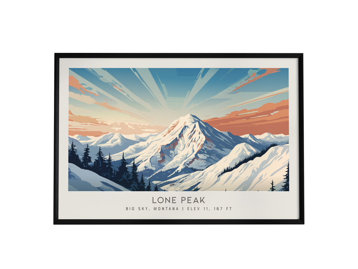 Lone Peak Landscape Matte Border Poster | Big Sky, Montana Travel Wall Art — framed wall art, 24x36 in