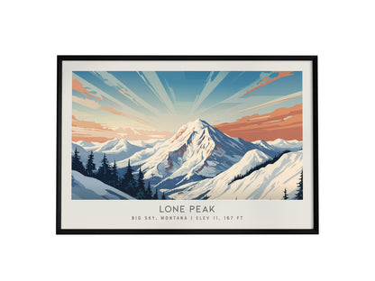 Lone Peak Landscape Matte Border Poster | Big Sky, Montana Travel Wall Art — framed wall art, 24x36 in