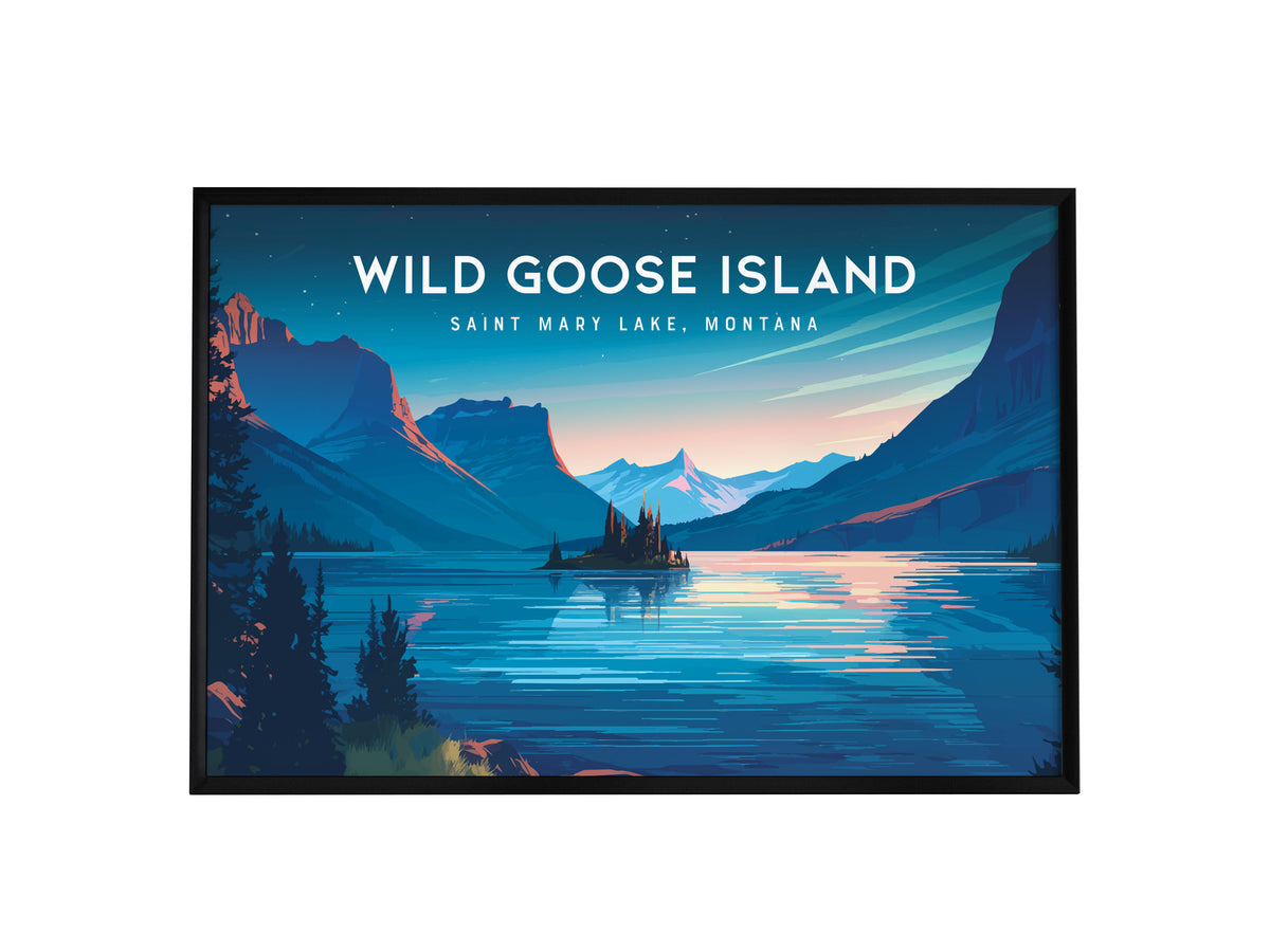 Wild Goose Island Landscape Poster | Saint Mary Lake, Montana Framed or Unframed Vacation Wall Art — framed wall art, 24x36 i
