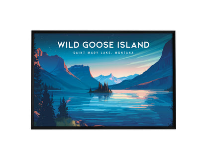 Wild Goose Island Landscape Poster | Saint Mary Lake, Montana Framed or Unframed Vacation Wall Art — framed wall art, 24x36 i