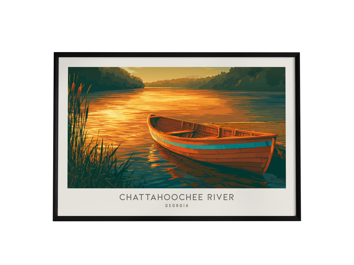 Chattahoochee River Landscape Matte Border Poster | Georgia Destination Print Travel Wall Art — framed wall art, 24x36 in