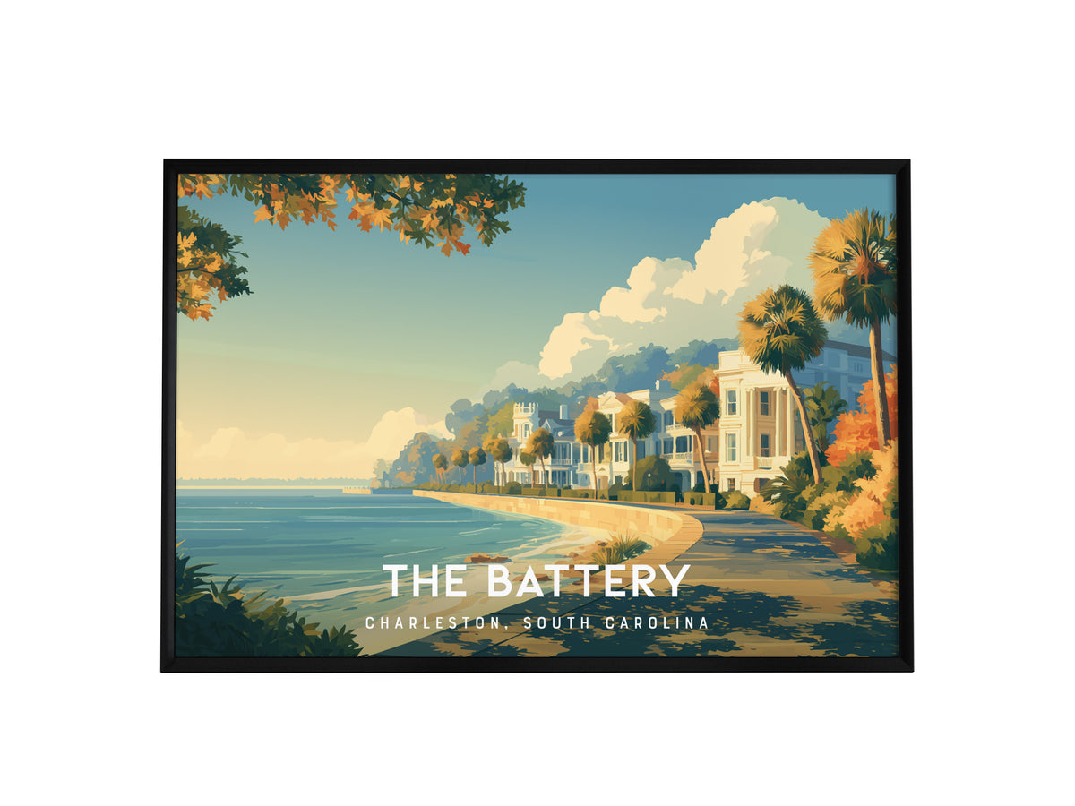 The Battery Landscape Poster | Charleston, South Carolina Destination Print Framed or Unframed Wall Art — framed wall art, 24