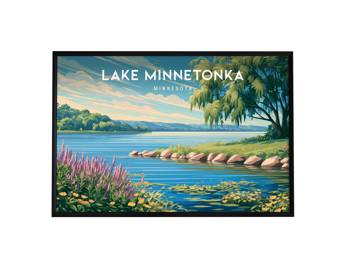 Lake Minnetonka, Minnesota Landscape Poster | Travel Gift Destination Print Wall Art — framed wall art, 24x36 in