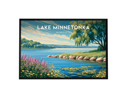 Lake Minnetonka, Minnesota Landscape Poster | Travel Gift Destination Print Wall Art — framed wall art, 24x36 in