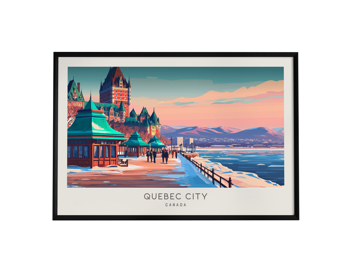 Quebec City Landscape Matte Border Poster | Canada Travel Wall Art — framed wall art, 24x36 in