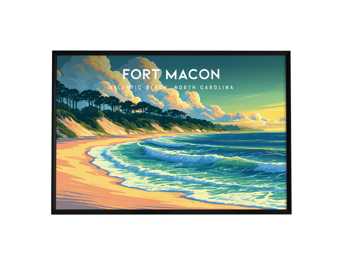 Fort Macon Landscape Poster | Atlantic Beach, North Carolina Destination Print Wall Art — framed wall art, 24x36 in