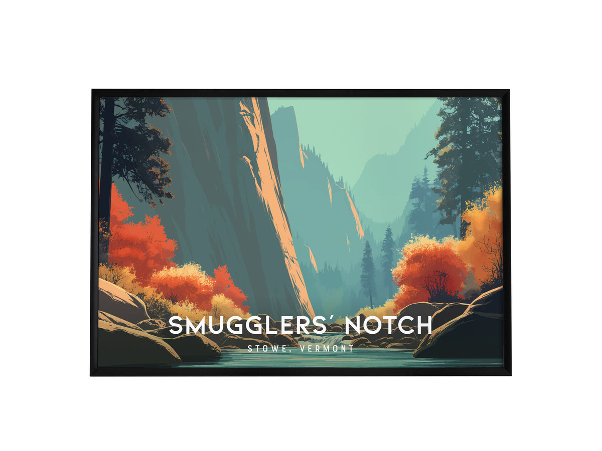 Smugglers' Notch Landscape Poster | Stowe, Vermont Vacation Wall Art — framed wall art, 24x36 in