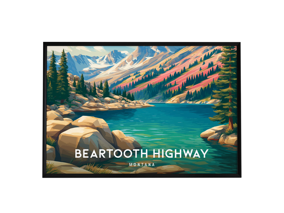 Beartooth Highway, Montana Landscape Poster | Mountain Road Vacation Wall Art — framed wall art, 24x36 in