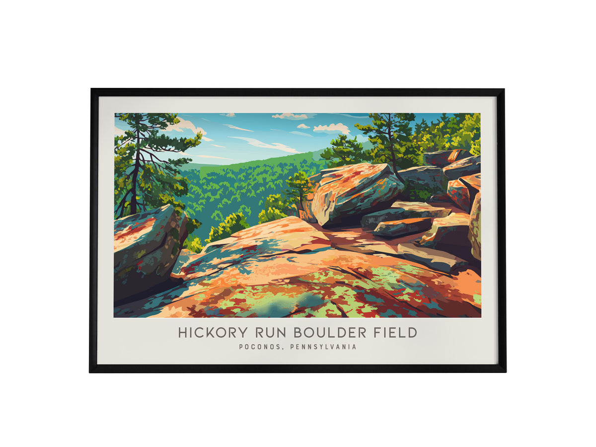 Hickory Run Boulder Field Landscape Matte Border Poster | Poconos, Pennsylvania Vacation Wall Art — framed wall art, 24x36 in