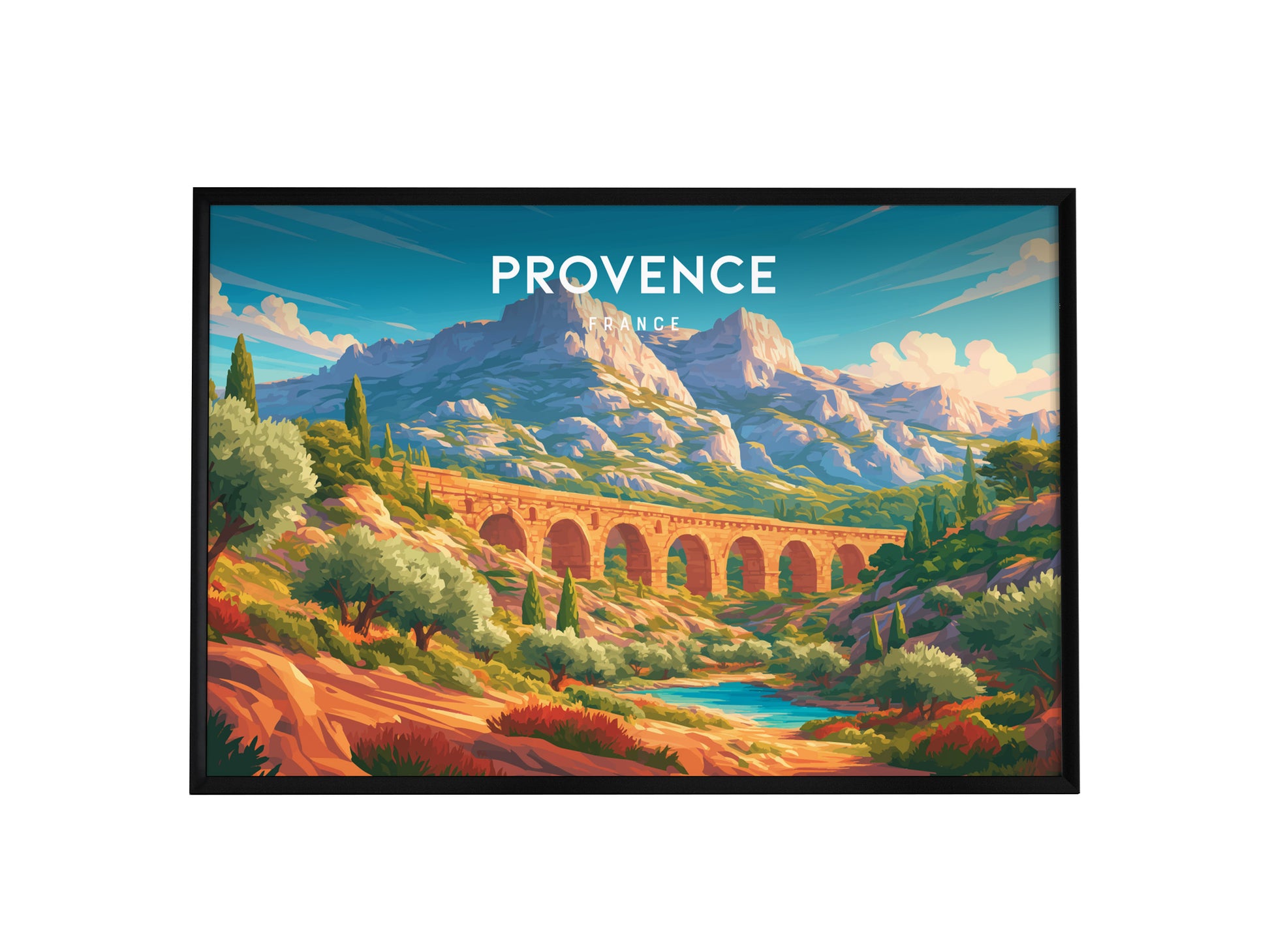 Provence, France Landscape Poster | Rolling Countryside Destination Print Wall Art — framed wall art, 24x36 in
