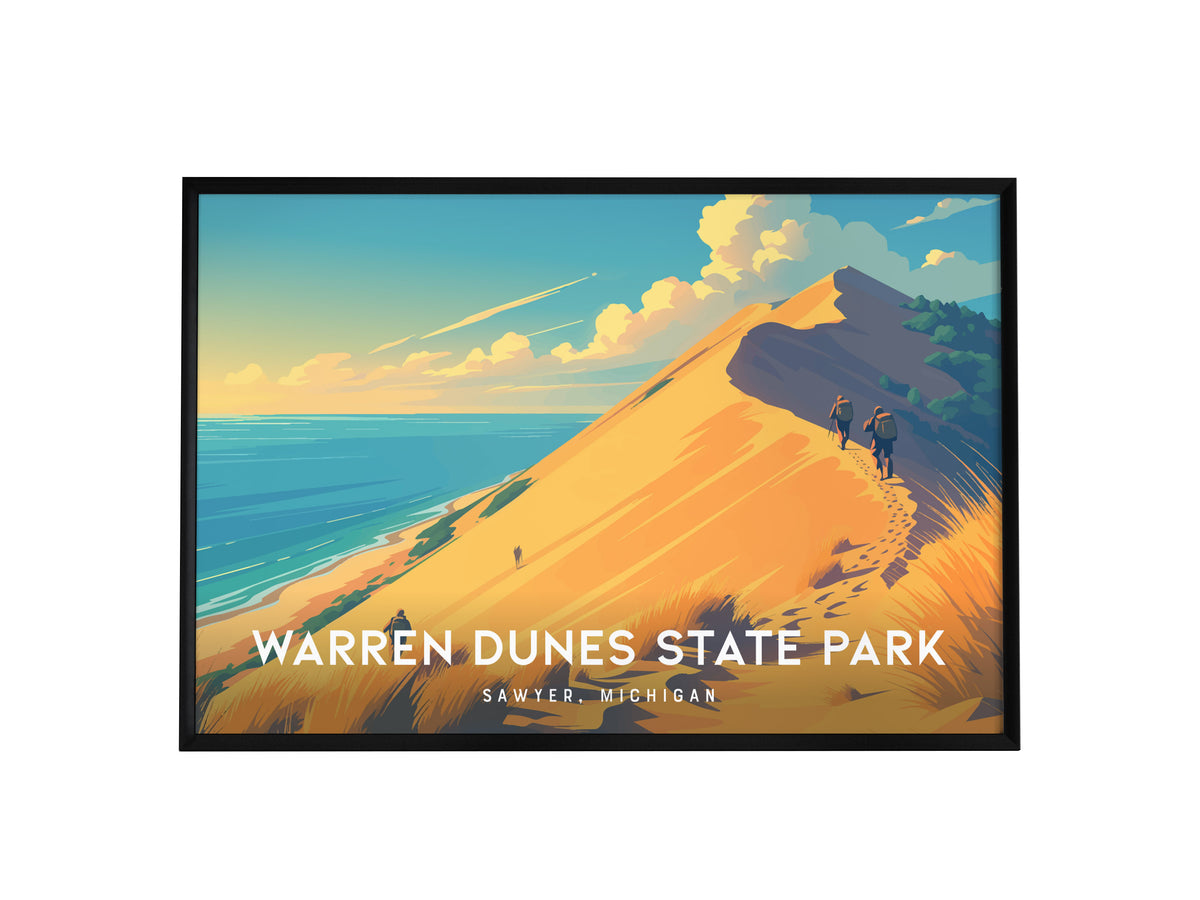 Warren Dunes State Park Landscape Poster | Sawyer, Michigan Travel Wall Art — framed wall art, 24x36 in
