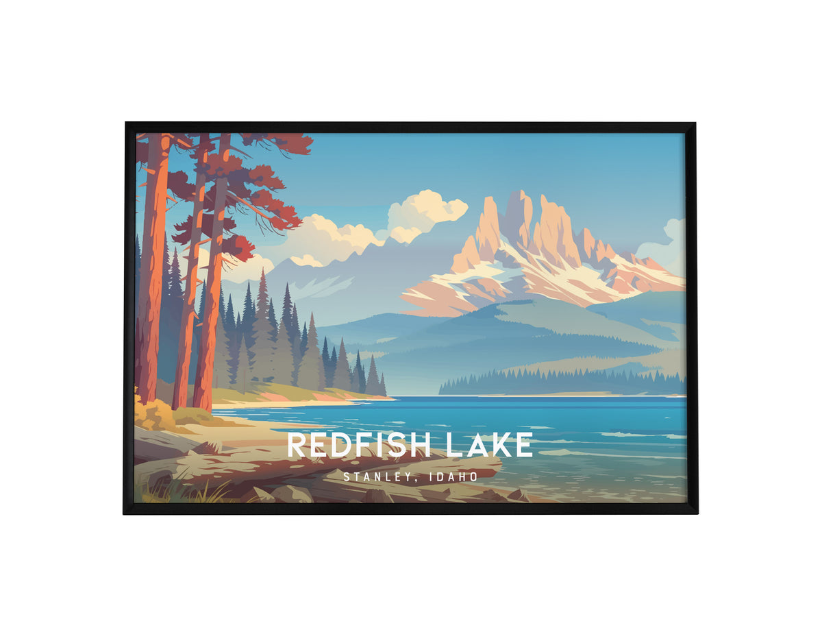 Redfish Lake Landscape Poster | Stanley, Idaho Vacation Wall Art — framed wall art, 24x36 in