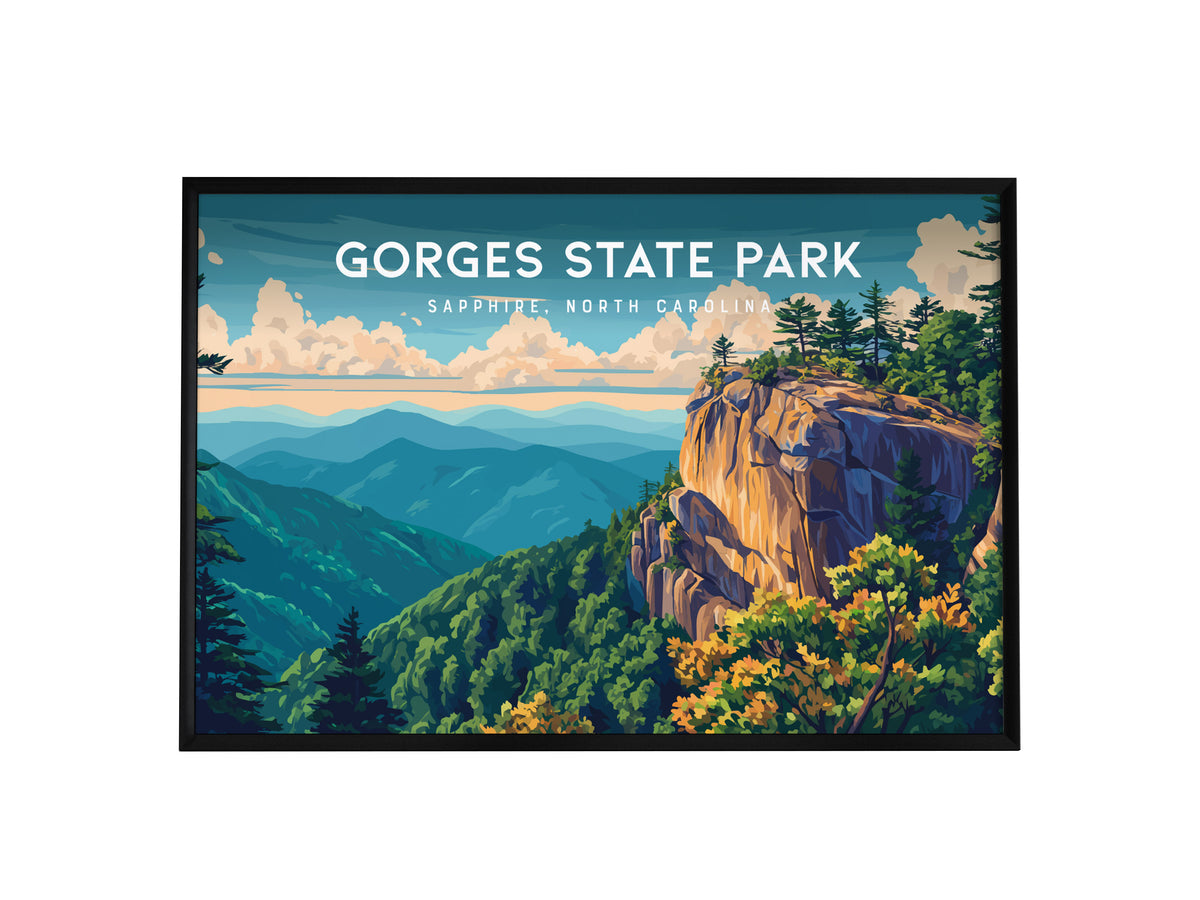 Gorges State Park Landscape Poster | Sapphire, North Carolina Framed or Unframed Beach House Decor — framed wall art, 24x36 i