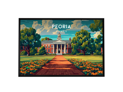Peoria, Illinois Landscape Poster | Heartland River Skyline Beach House Decor Wall Art — framed wall art, 24x36 in