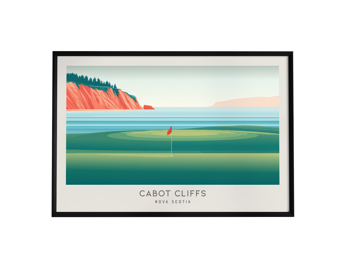 Cabot Cliffs Landscape Matte Border Poster | Nova Scotia Country Club Decor Links Poster — framed wall art, 24x36 in