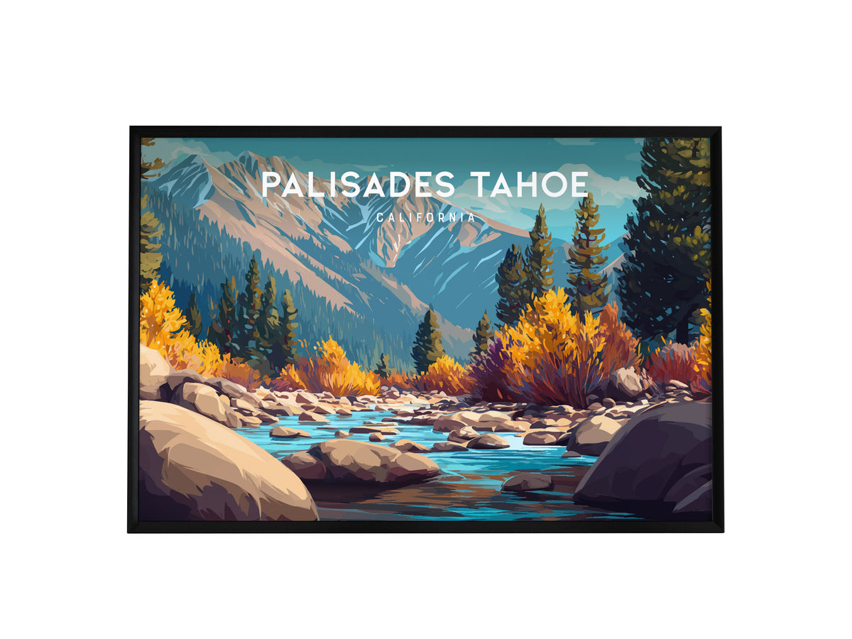 Palisades Tahoe Landscape Poster | California Ski Run Vacation Wall Art — framed wall art, 24x36 in