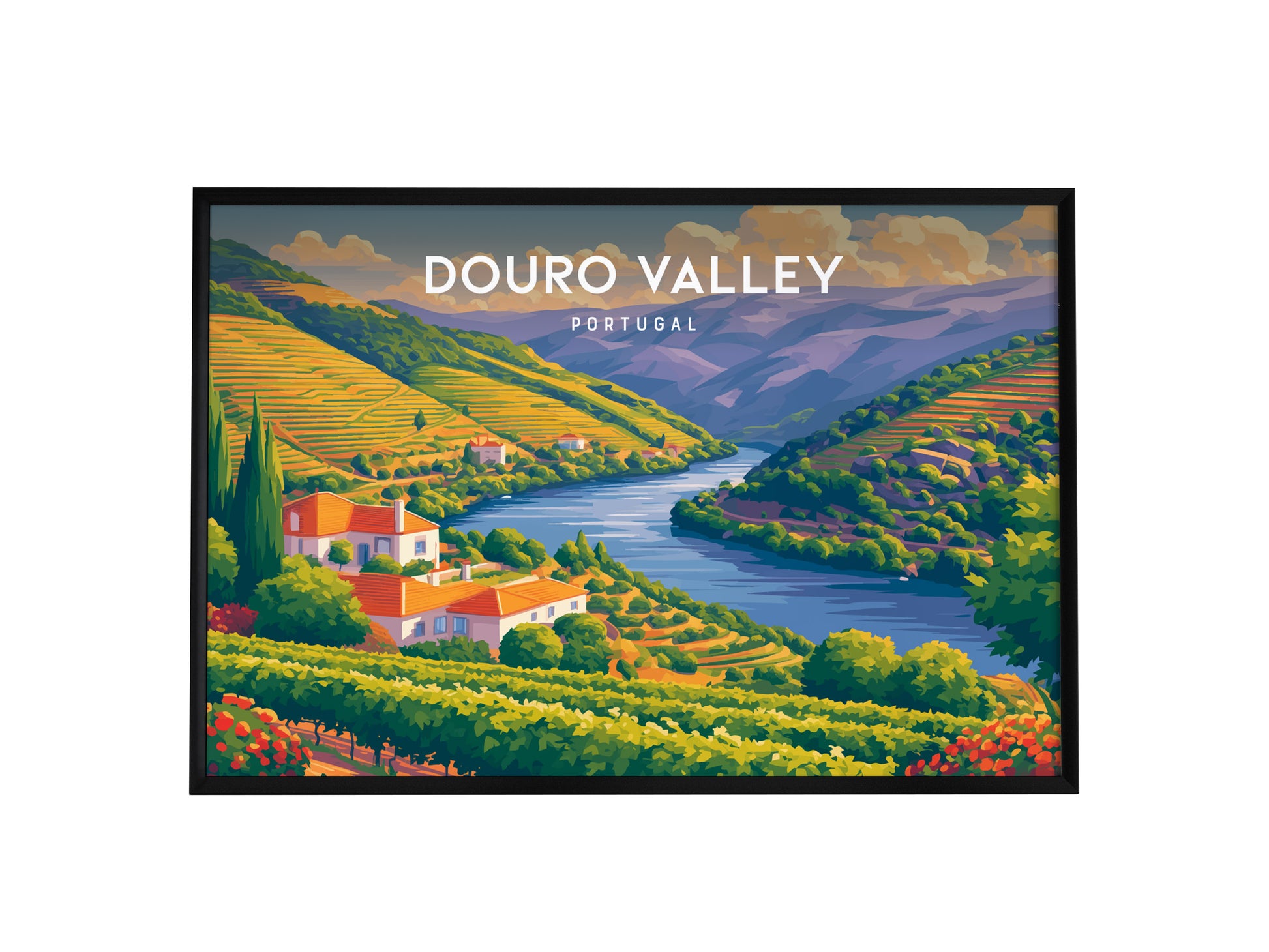 Douro Valley, Portugal Landscape Poster | Wine Country Destination Print Wall Art — framed wall art, 24x36 in
