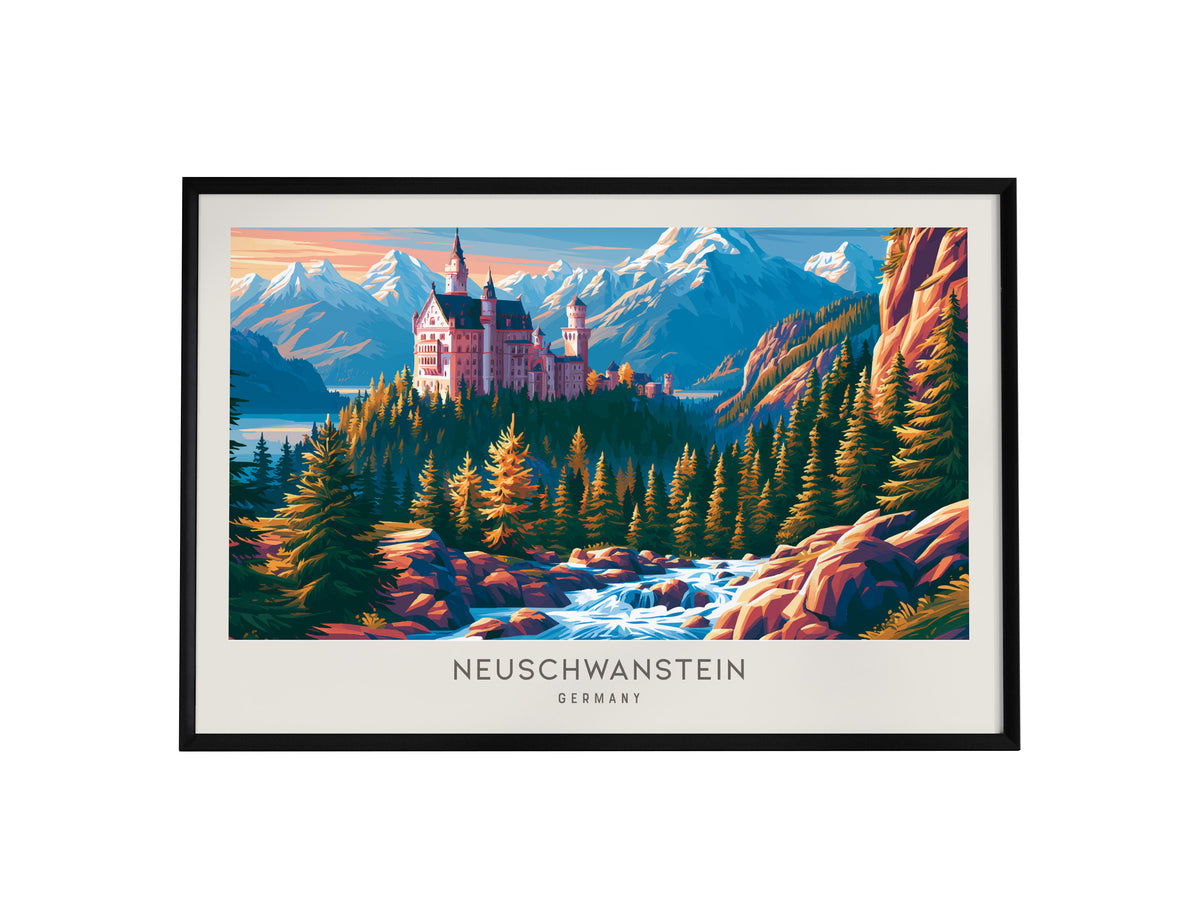 Neuschwanstein Landscape Matte Border Poster | Germany Framed or Unframed Travel Wall Art — framed wall art, 24x36 in