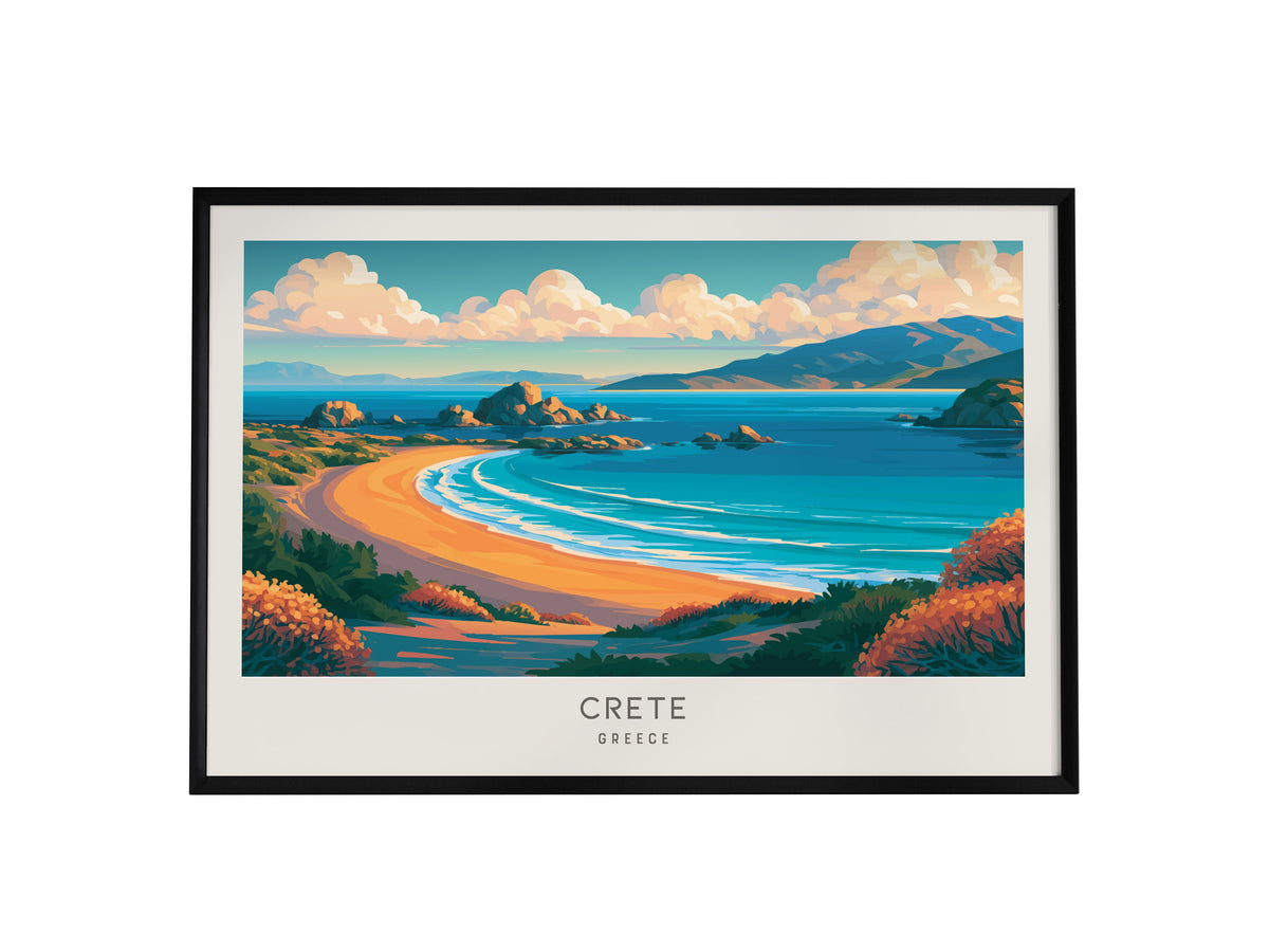 Crete Landscape Matte Border Poster | Greece Tropical Beach Print Vacation Wall Art — framed wall art, 24x36 in