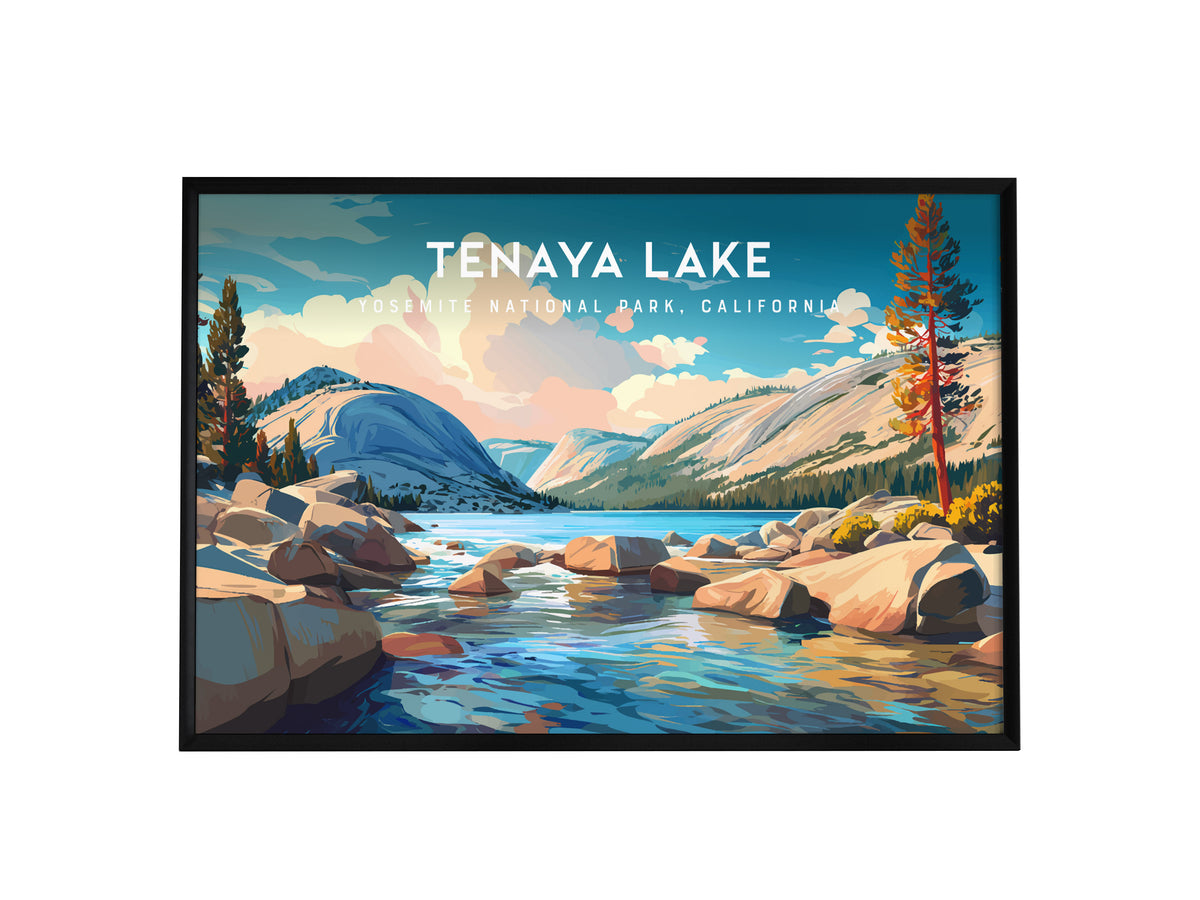 Tenaya Lake Landscape Poster | Yosemite National Park, California Travel Wall Art — framed wall art, 24x36 in