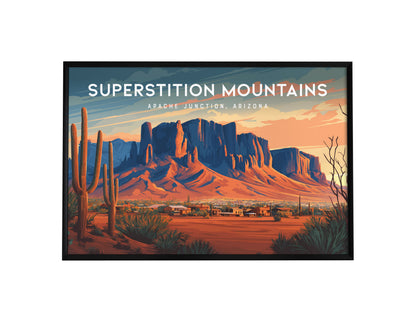 Superstition Mountains Landscape Poster | Apache Junction, Arizona Vacation Wall Art — framed wall art, 24x36 in
