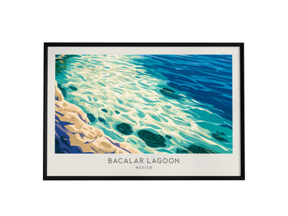 Bacalar Lagoon Landscape Matte Border Poster | Mexico Coastal Beach Decor Travel Wall Art — framed wall art, 24x36 in
