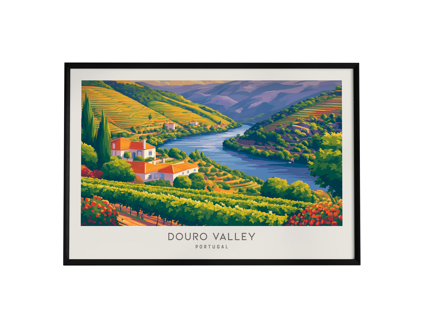 Douro Valley Landscape Matte Border Poster | Portugal Travel Wall Art — framed wall art, 24x36 in
