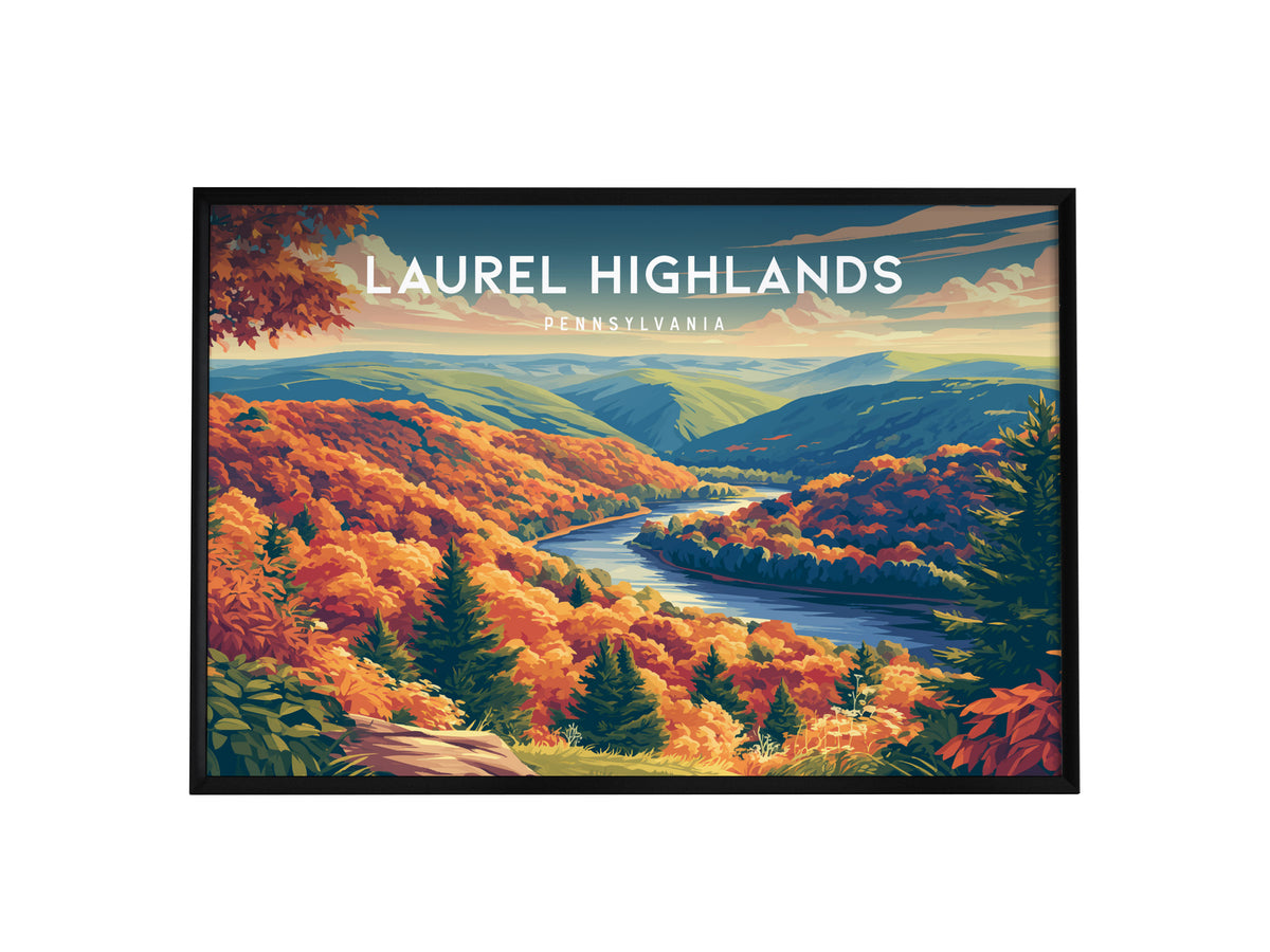 Laurel Highlands Landscape Poster | Pennsylvania Travel Gift Mountain Wall Art — framed wall art, 24x36 in