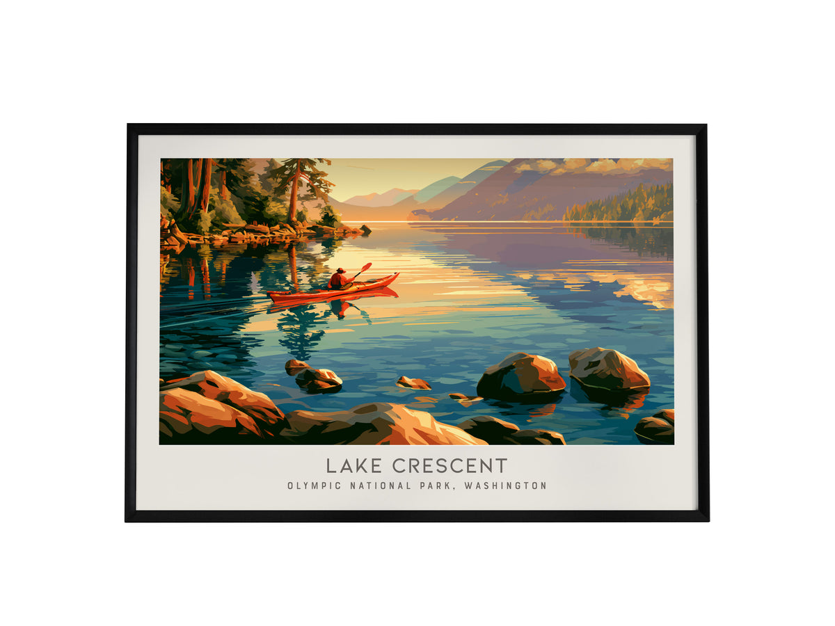 Lake Crescent Landscape Matte Border Poster | Olympic National Park, Washington Travel Wall Art — framed wall art, 24x36 in