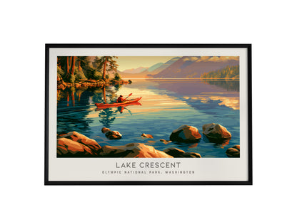 Lake Crescent Landscape Matte Border Poster | Olympic National Park, Washington Travel Wall Art — framed wall art, 24x36 in