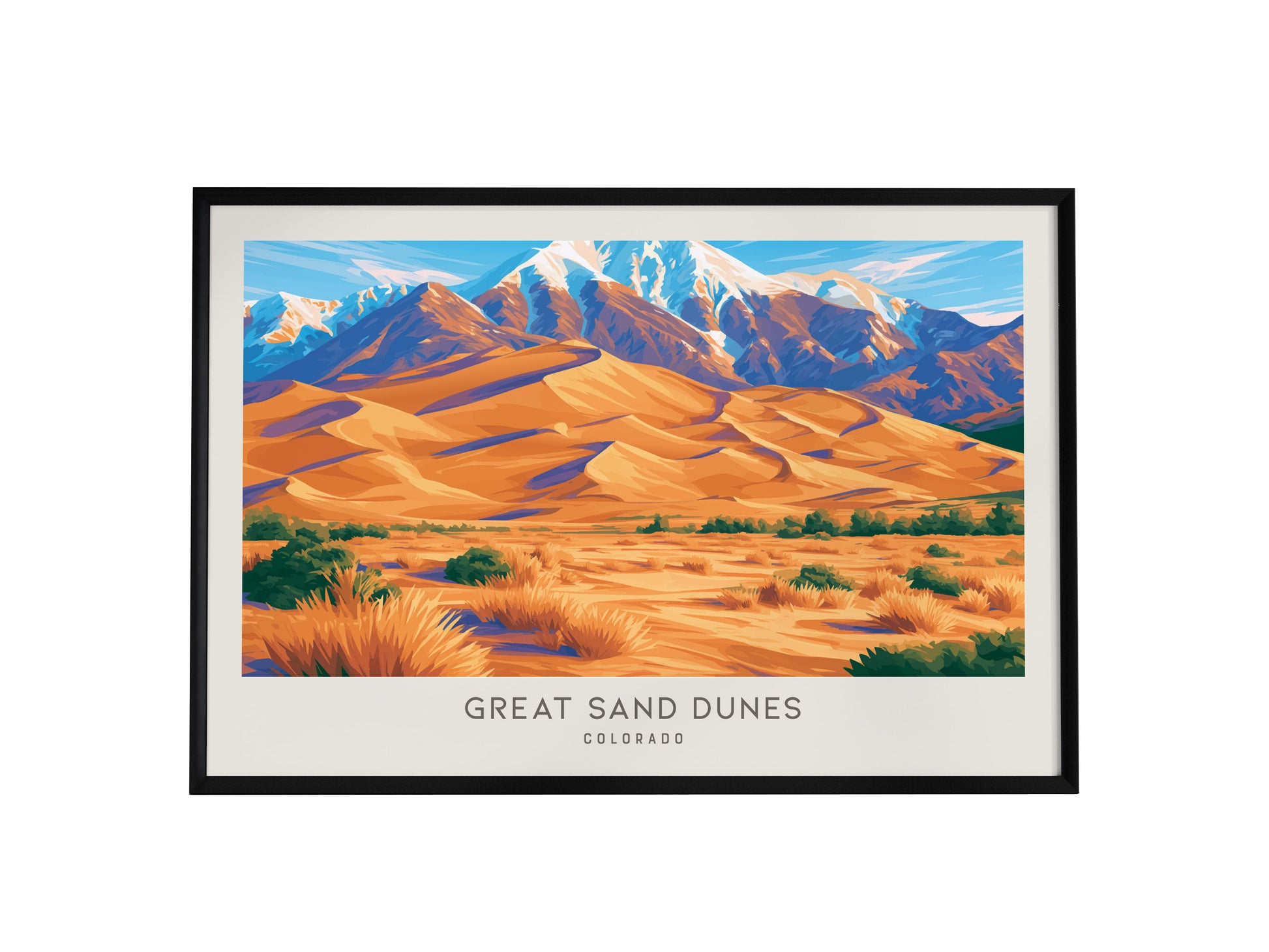 Great Sand Dunes Landscape Matte Border Poster | Colorado Travel Wall Art — framed wall art, 24x36 in