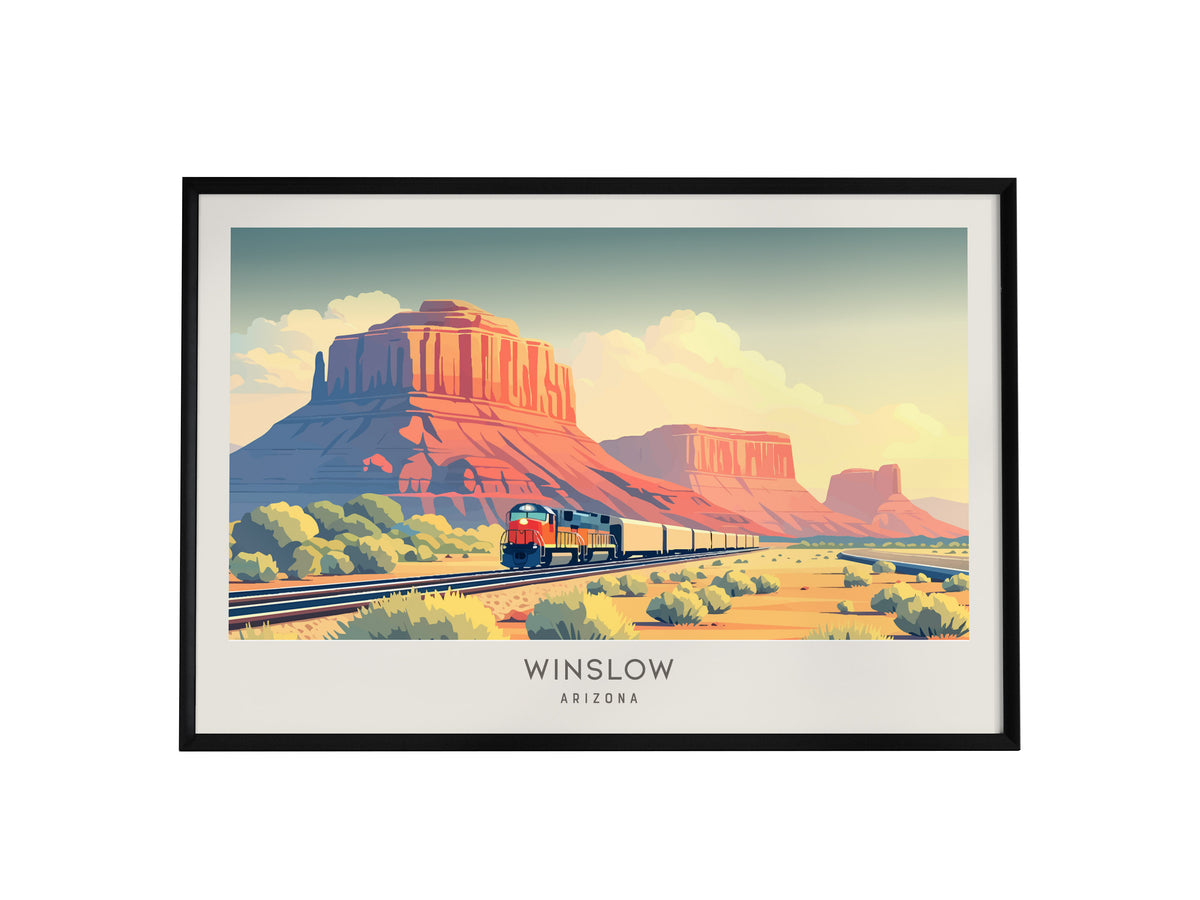 Winslow Landscape Matte Border Poster | Arizona Route 66 Vacation Wall Art — framed wall art, 24x36 in