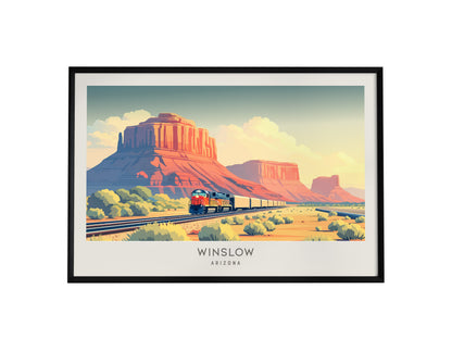 Winslow Landscape Matte Border Poster | Arizona Route 66 Vacation Wall Art — framed wall art, 24x36 in