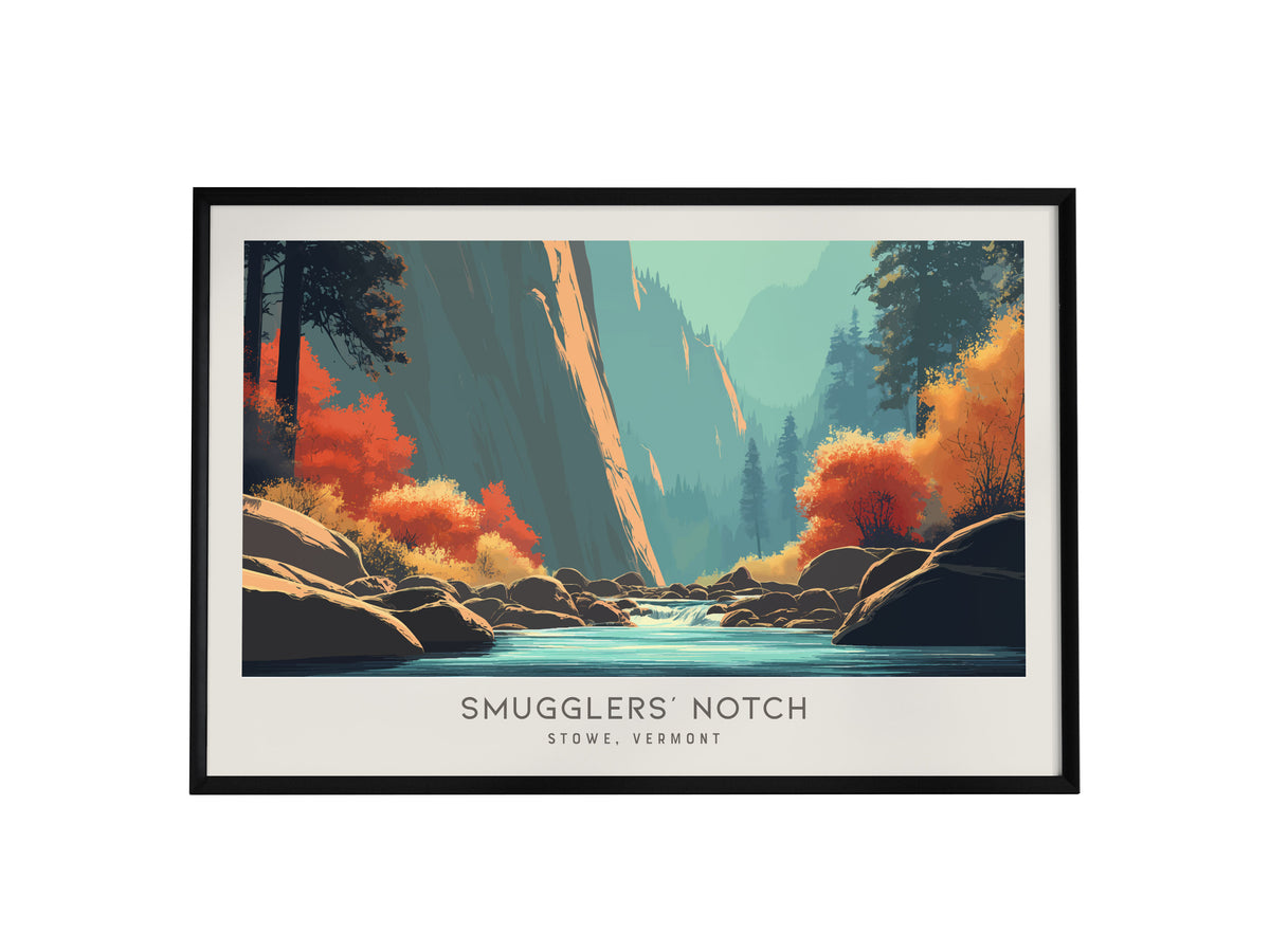 Smugglers' Notch Landscape Matte Border Poster | Stowe, Vermont Vacation Wall Art — framed wall art, 24x36 in
