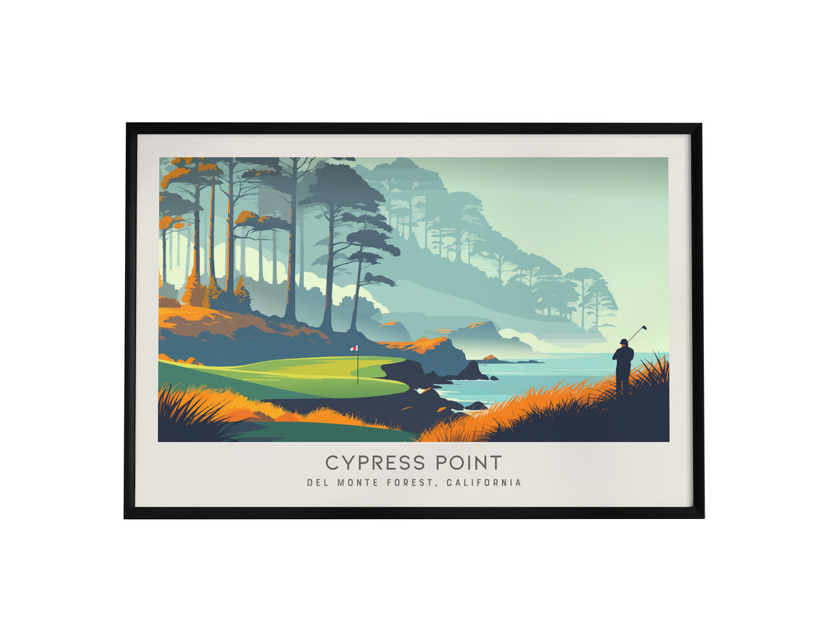 Cypress Point Landscape Matte Border Poster | Del Monte Forest, California Country Club Decor Golf Course Print — framed wall