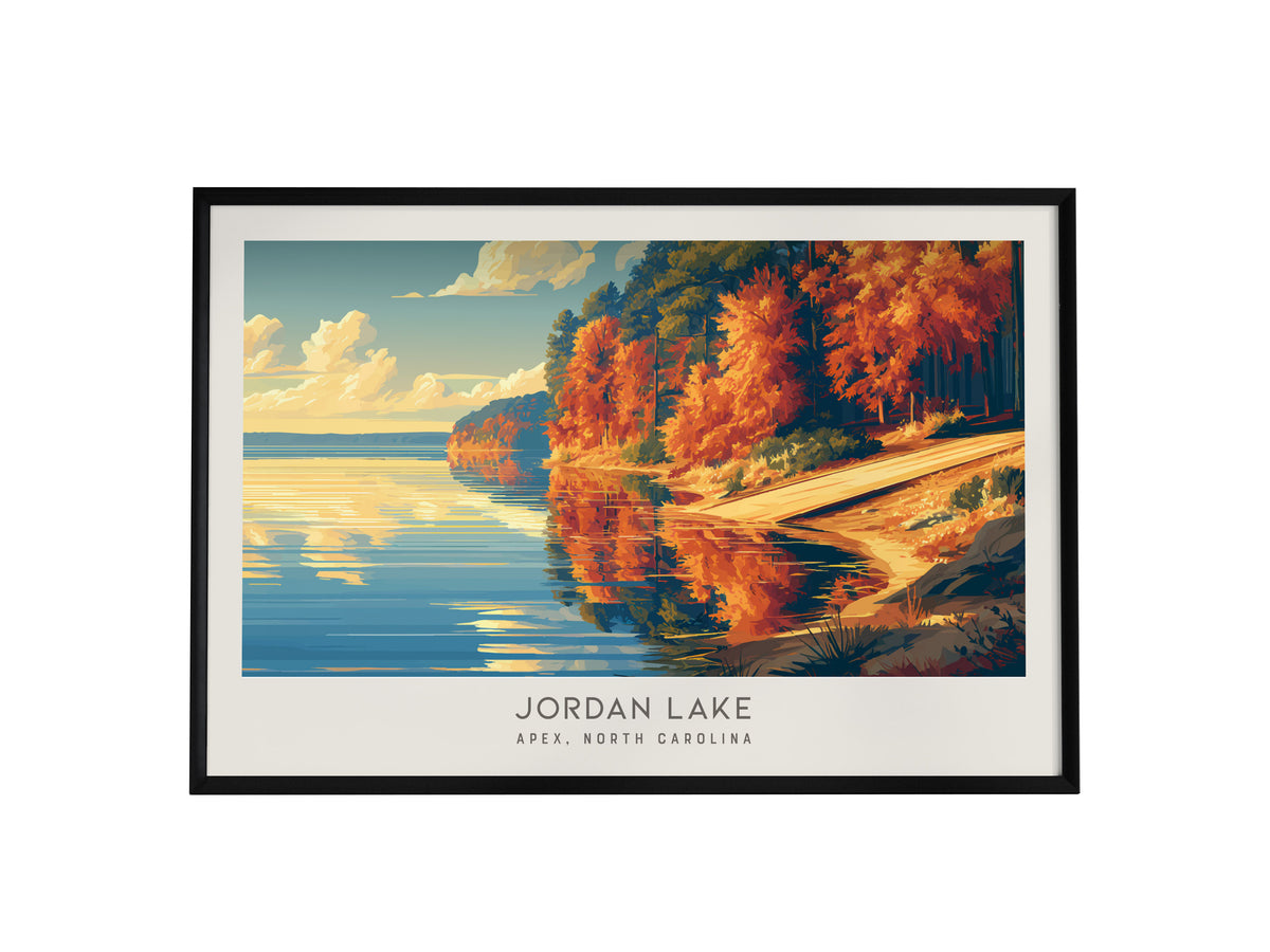 Jordan Lake Landscape Matte Border Poster | Apex, North Carolina Vacation Wall Art — framed wall art, 24x36 in