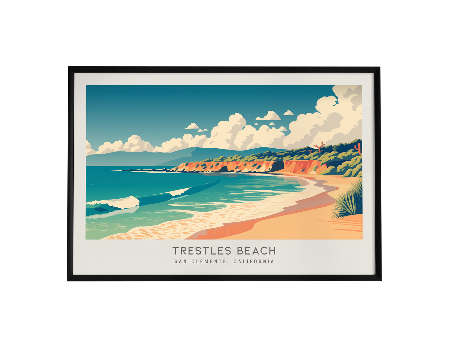 Trestles Beach Landscape Matte Border Poster | San Clemente, California Vacation Wall Art — framed wall art, 24x36 in