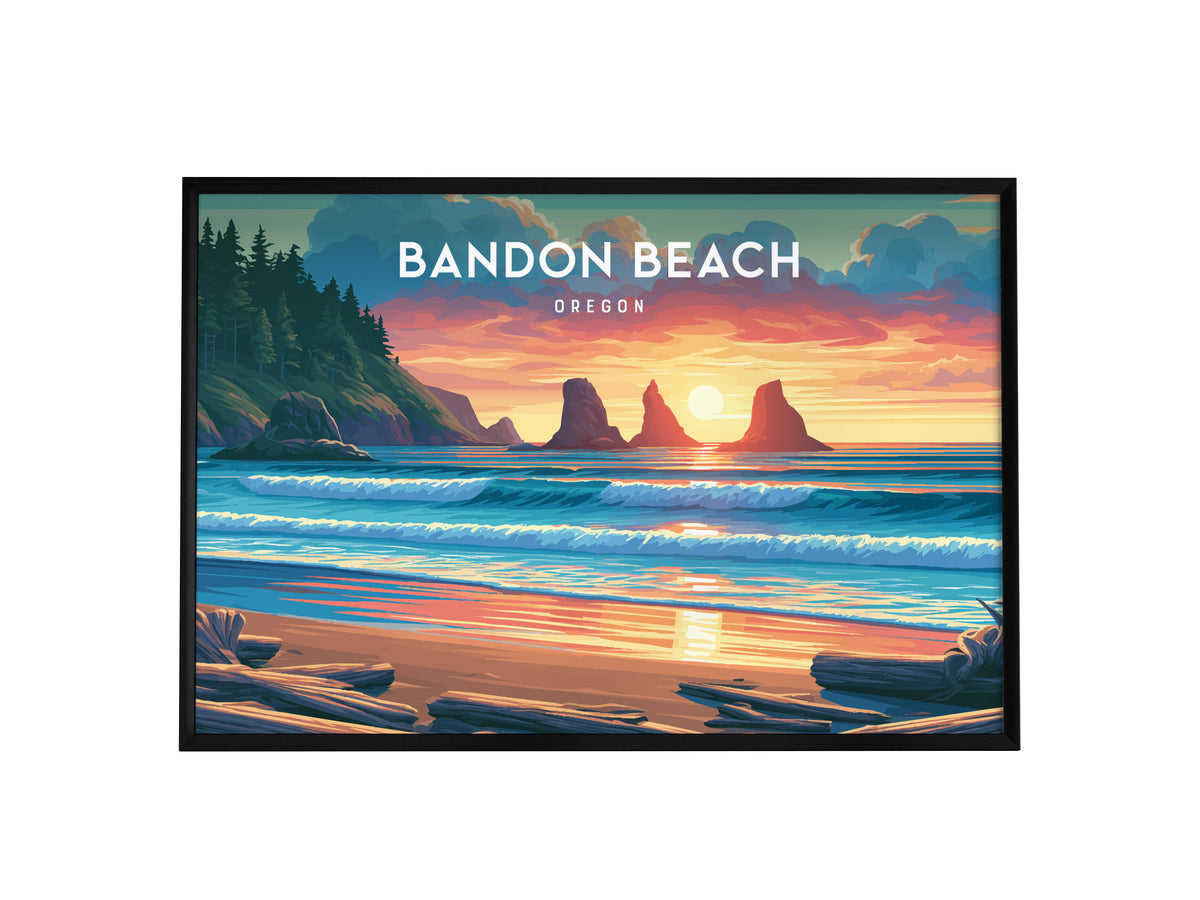 Bandon Beach Landscape Poster | Oregon Vacation Wall Art — framed wall art, 24x36 in