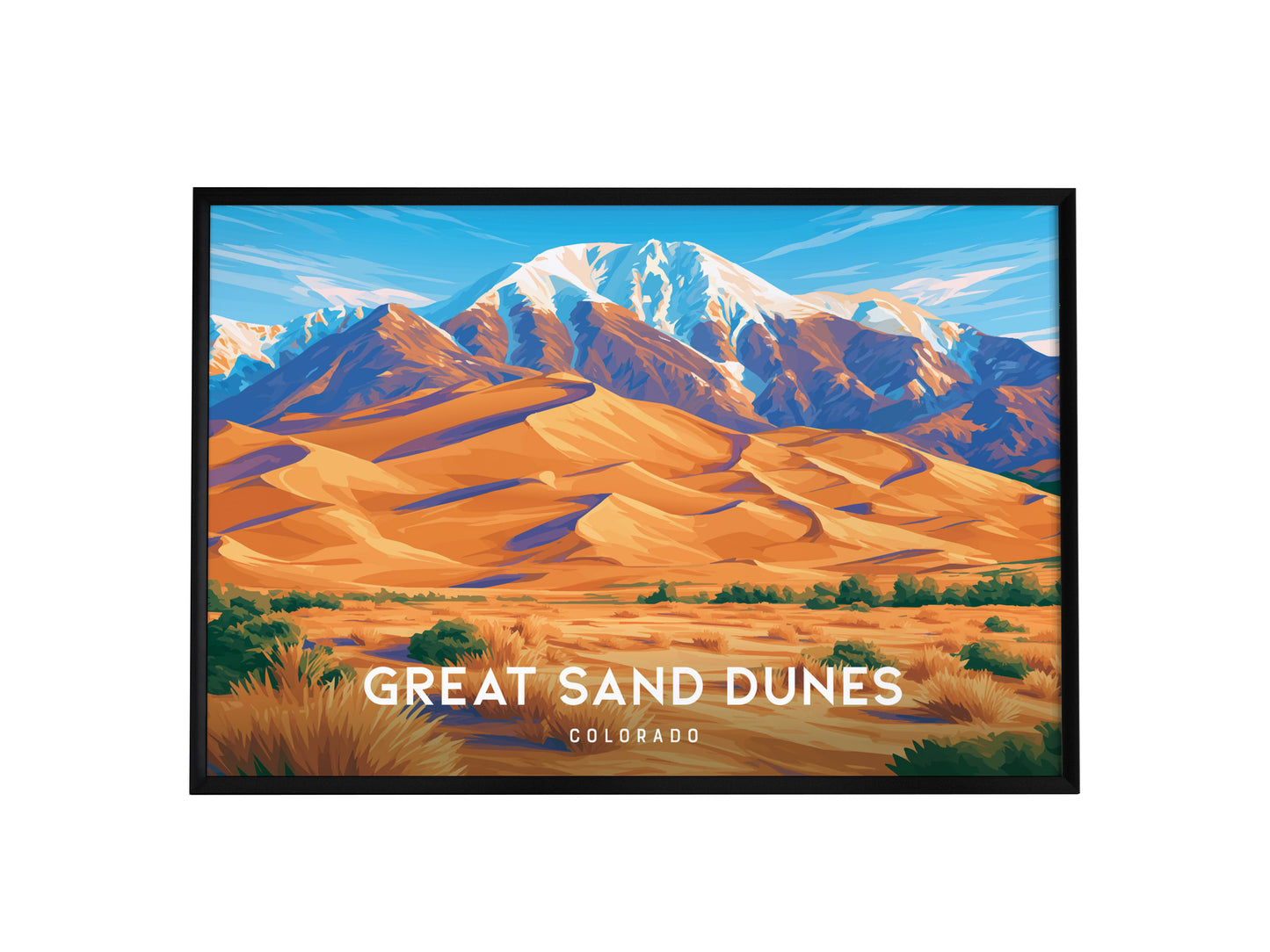 Great Sand Dunes, Colorado Landscape Poster | Sweeping Sands Destination Print Wall Art — framed wall art, 24x36 in