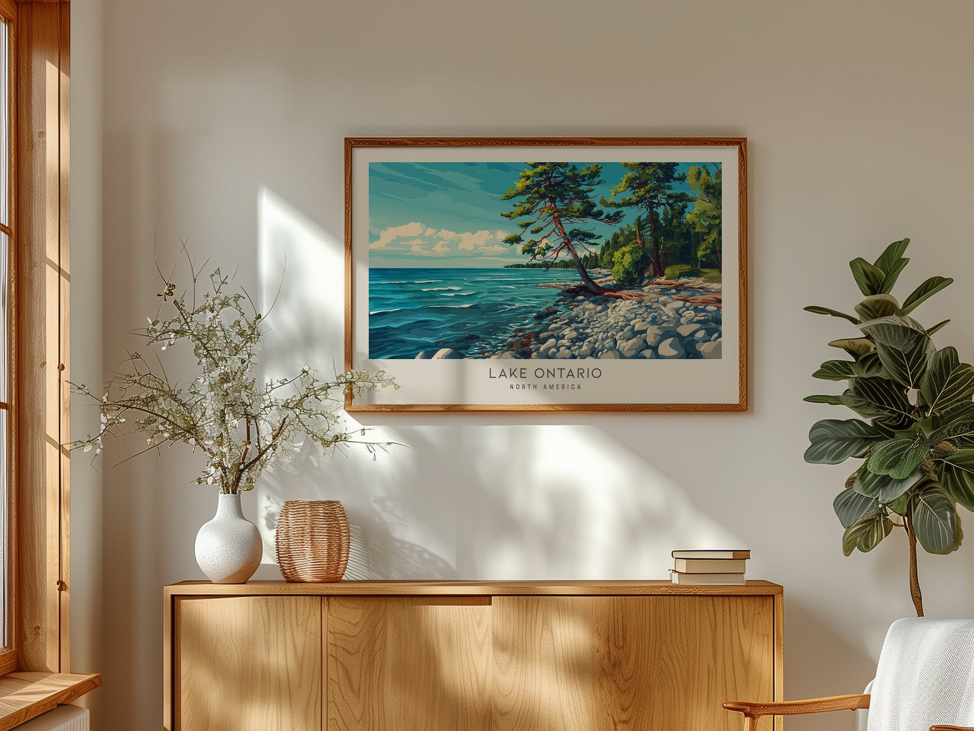 Lake Ontario Landscape Matte Border Poster | North America Vacation Wall Art | Framed or Unframed — framed and ready to hang