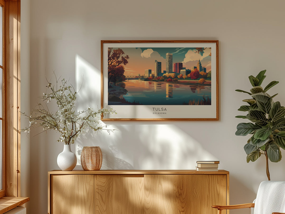 Tulsa Landscape Matte Border Poster | Oklahoma Travel Wall Art — framed and ready to hang