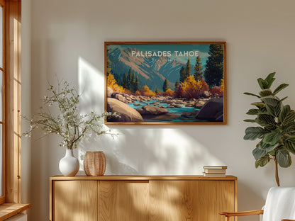 Palisades Tahoe Landscape Poster | California Ski Run Vacation Wall Art — framed and ready to hang