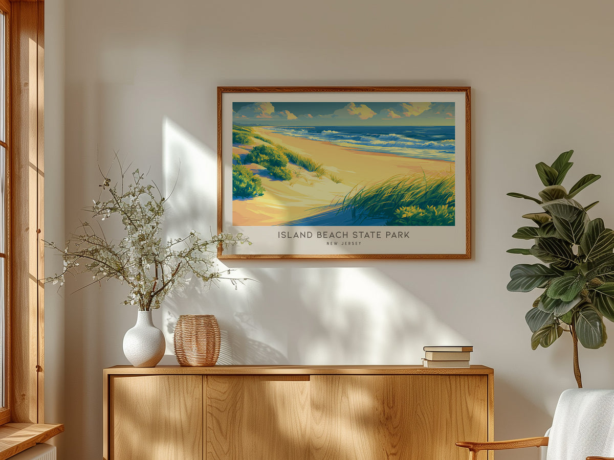 Island Beach State Park Landscape Matte Border Poster | New Jersey Vacation Wall Art — framed and ready to hang