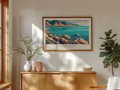 Antelope Island Landscape Matte Border Poster | Great Salt Lake, Utah Destination Print — framed and ready to hang