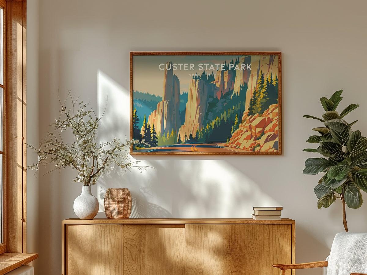 Custer State Park Landscape Poster | South Dakota Needles Highway Travel Wall Art — framed and ready to hang
