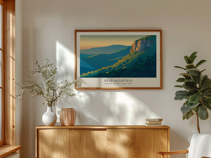Bear Mountain Landscape Matte Border Poster | Hudson Valley, New York Travel Wall Art — framed and ready to hang
