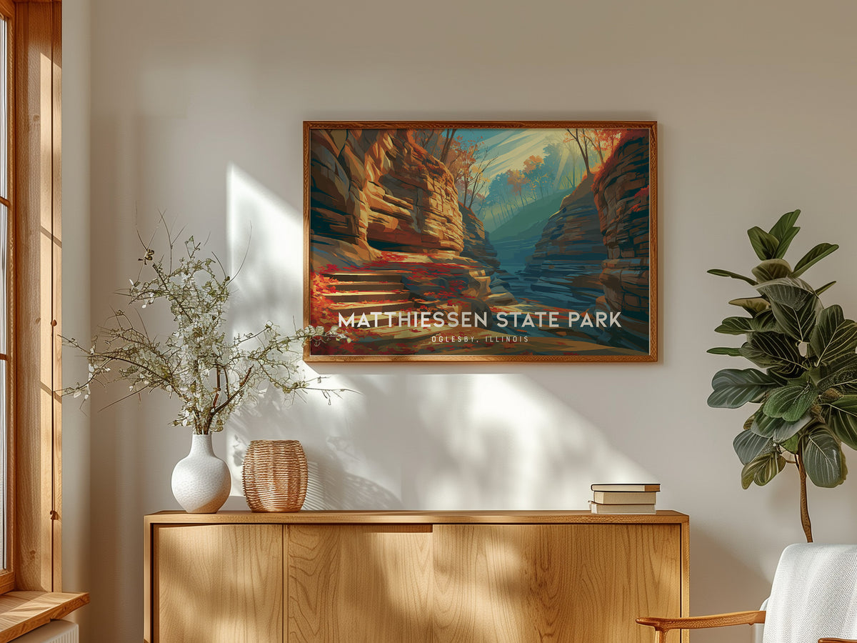 Matthiessen State Park Landscape Poster | Oglesby, Illinois Framed or Unframed Vacation Wall Art — framed and ready to hang