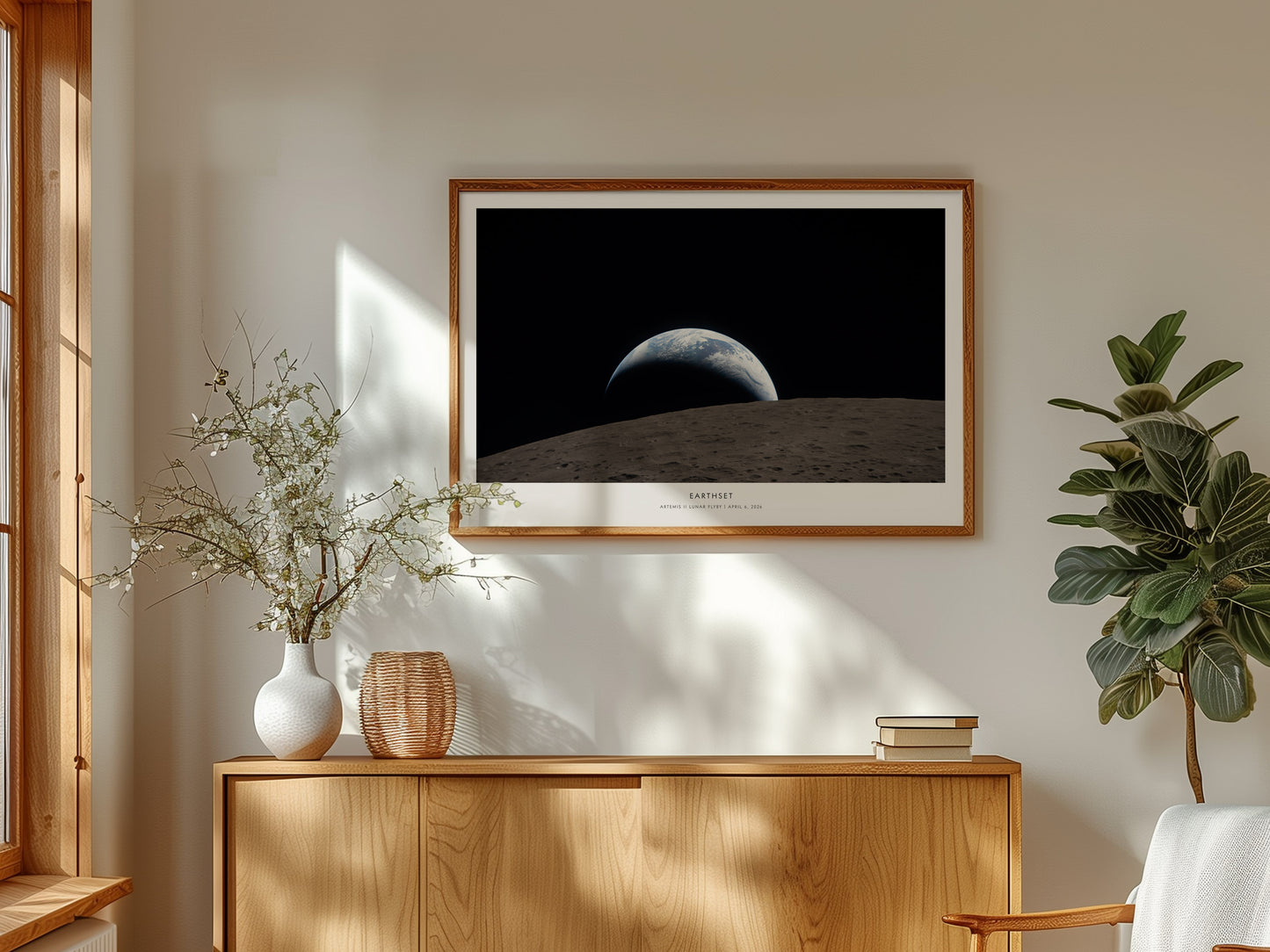 Earthset Landscape Poster | NASA Artemis II Lunar Flyby Space Photography Wall Art — framed and ready to hang