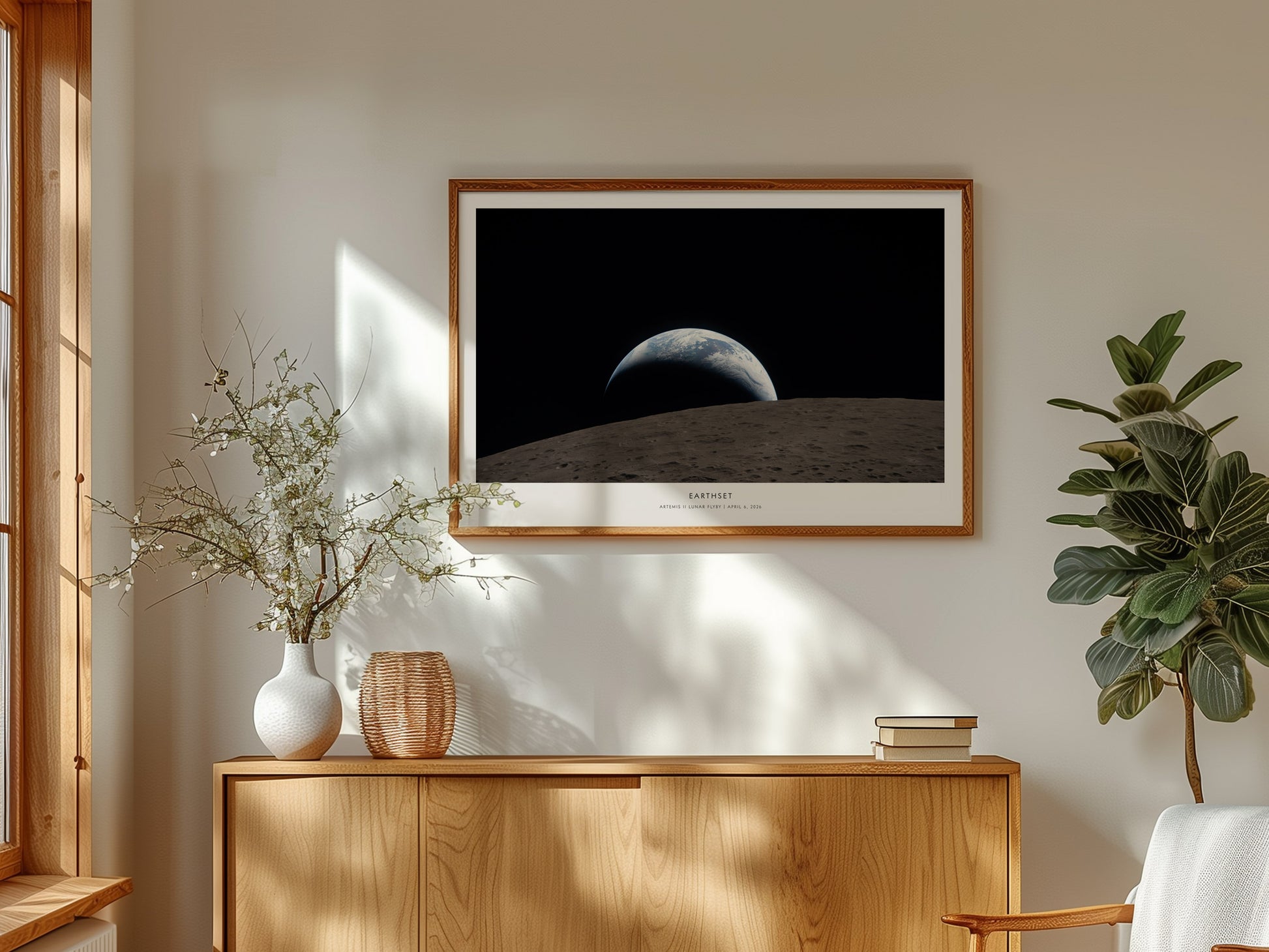 Earthset Landscape Poster | NASA Artemis II Lunar Flyby Space Photography Wall Art — framed and ready to hang